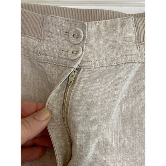 Chico's Womens Size Medium Capris 100% Linen Crop Length Wide Leg Pockets Khaki - Picture 6 of 9
